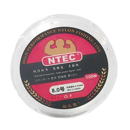 Linha de pesca de monofilamento de nylon NO.0.4-NO.12 em embalagem de carretel de 100 m